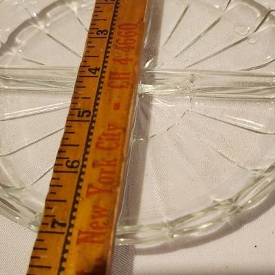 Vintage 12.5” x 10.5 " Green Uranium Glass Divided Relish Tray Plate and 2 clear Divided Relish Tray