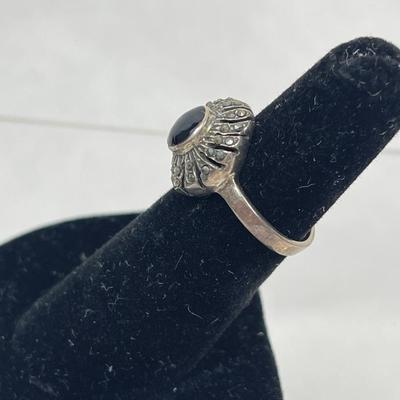 Silver-tone Ring with Black Onyx Stone