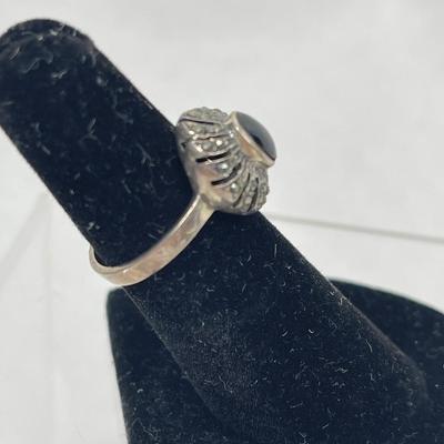 Silver-tone Ring with Black Onyx Stone