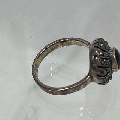 Silver-tone Ring with Black Onyx Stone