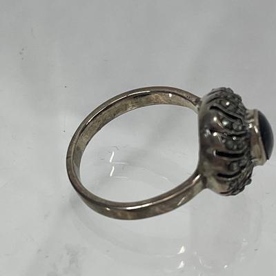 Silver-tone Ring with Black Onyx Stone