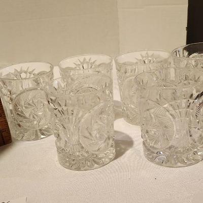 Vintage Uranium Green & Etched Depression Glass Ice Bucket and crystal cocktail glasses