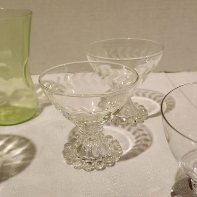 Uranium Vaseline Tumbler Glasses and clear ice cream custard cup