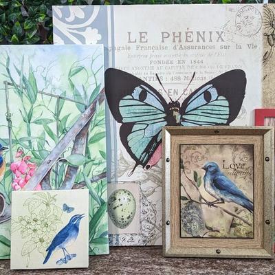 Lot of 5 Pictures Birds Butterflies Bluebirds Cardinal