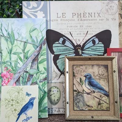 Lot of 5 Pictures Birds Butterflies Bluebirds Cardinal
