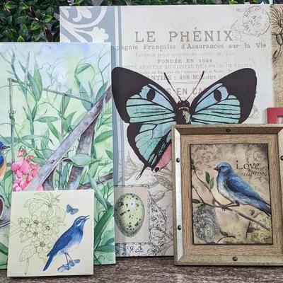 Lot of 5 Pictures Birds Butterflies Bluebirds Cardinal