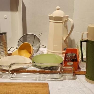 Kitchen Lot , some vintage including glass rolling pin