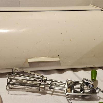Vintage Cake Dome, Bread box and eggbeater