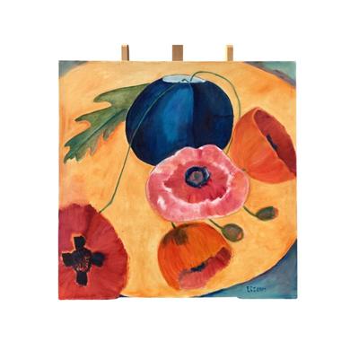 102 Original Oil on Canvas "Poppies" with Blue Vase by Ellen Into