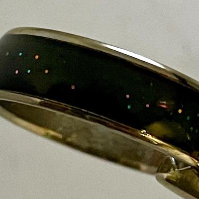 Costume Jewelry Ring: Silver Tone with Translucent Gray Green Band with Color Chips