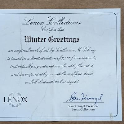 Lenox Winter Greetings Cardinals Holly Red Bow Catherine McClung Signed 571/9500