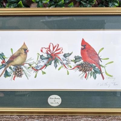 Lenox Winter Greetings Cardinals Holly Red Bow Catherine McClung Signed 571/9500