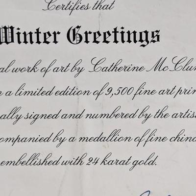 Lenox Winter Greetings Cardinals Holly Red Bow Catherine McClung Signed 571/9500