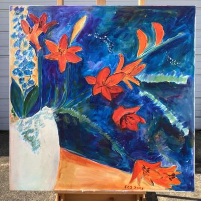 107 Original Oil " Lillies & Delphinium" by Ellen Into