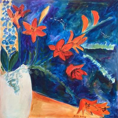 107 Original Oil " Lillies & Delphinium" by Ellen Into
