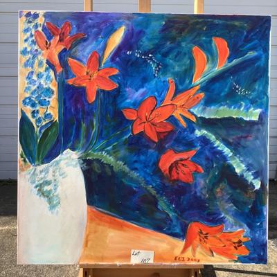 107 Original Oil " Lillies & Delphinium" by Ellen Into
