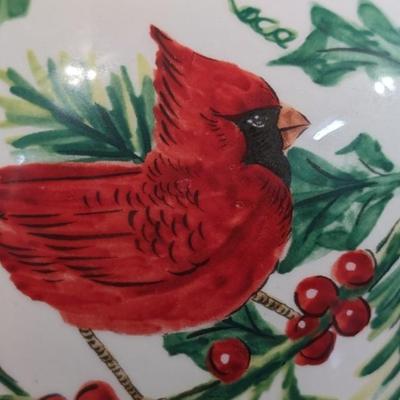 Maxcera Christmas Cardinal Teapot White Porcelain Holly Handcrafted in China