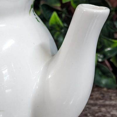 Maxcera Christmas Cardinal Teapot White Porcelain Holly Handcrafted in China