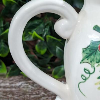 Maxcera Christmas Cardinal Teapot White Porcelain Holly Handcrafted in China