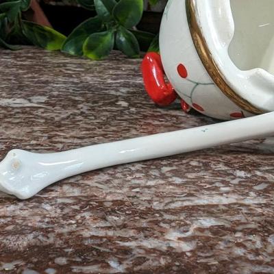 Vintage Christmas Bell Sugar Bowl Hand Painted Italy Serving Dish with Bow and Spoon Porcelain
