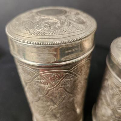 2 Vintage Egyptian silver box Canisters Hallmarked on Bottoms and Lids
