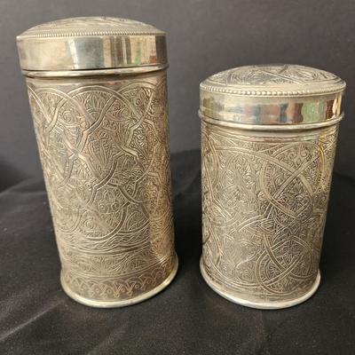 2 Vintage Egyptian silver box Canisters Hallmarked on Bottoms and Lids