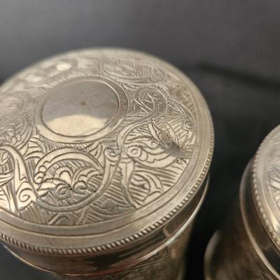 2 Vintage Egyptian silver box Canisters Hallmarked on Bottoms and Lids