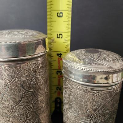 2 Vintage Egyptian silver box Canisters Hallmarked on Bottoms and Lids