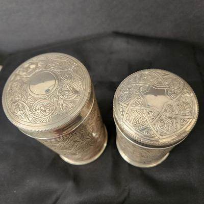 2 Vintage Egyptian silver box Canisters Hallmarked on Bottoms and Lids