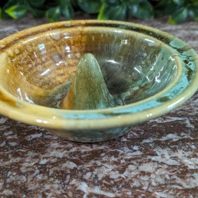 Glazed Apple Baker Bowl Ring Holder Fired Pottery 2010 Judy Jones
