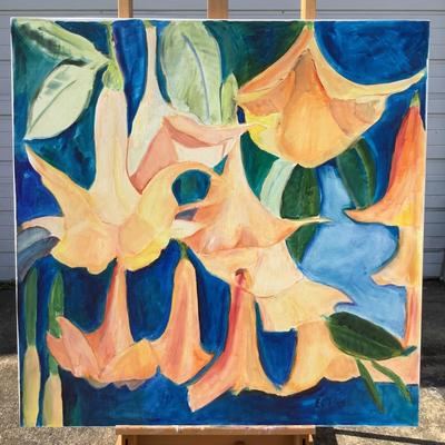 110 Original Oil on Canvas "Angel Trumpets" by Ellen Into
