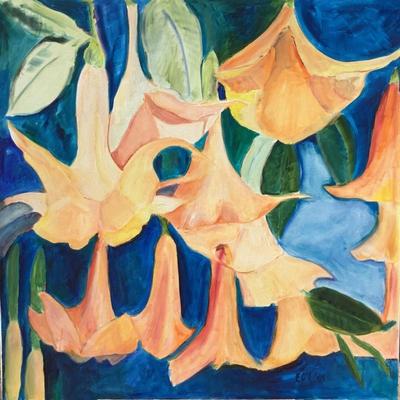 110 Original Oil on Canvas "Angel Trumpets" by Ellen Into