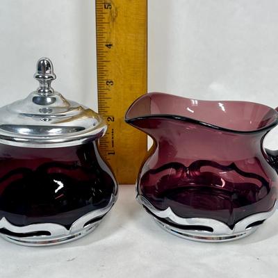 Art Deco Glass & Silver Farber Bros Amethyst Purple Bro Kraft