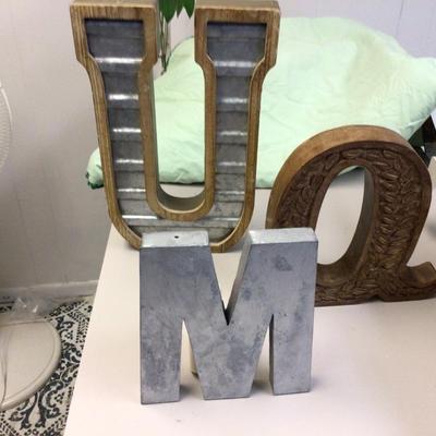 Metal and Wood Letters Q, U, and M