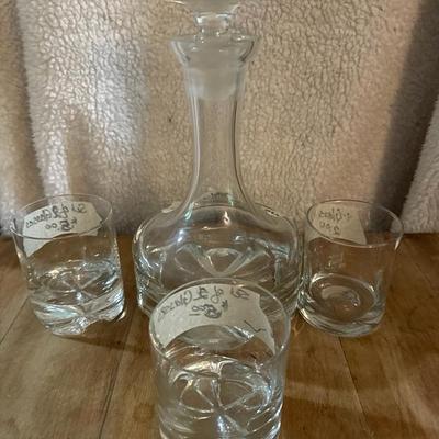 Vintage Etched Clippership Decanter and Brandy Snifter Set of 3 Glasses Nautical