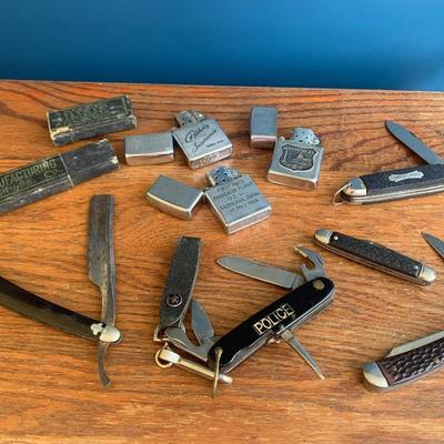 Vintage Lighters Pocket Knives Collectibles Lot