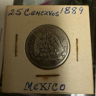 1889 25 Centavos México Silver