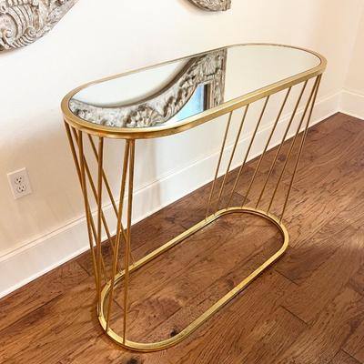 Gold Metal Oval Mirrored Top Table