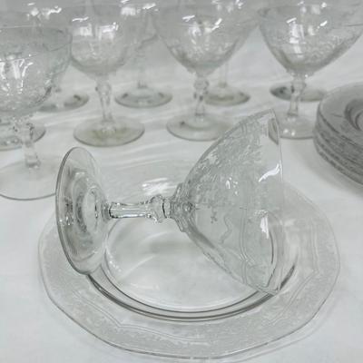 Set of salad plates & wine glasses - Fostoria depression glass