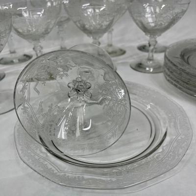 Set of salad plates & wine glasses - Fostoria depression glass