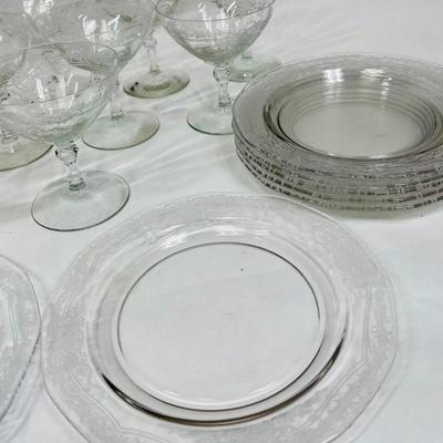 Set of salad plates & wine glasses - Fostoria depression glass