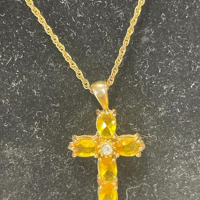 1/20 12k Gold Filled chain with cross & Vintage Avon