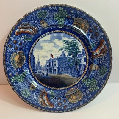 Staffordshire Antique Porcelain 9-3/4" Plate...Federal Hall Wall Street where Washington took the Oath of Office in VG Preowned...