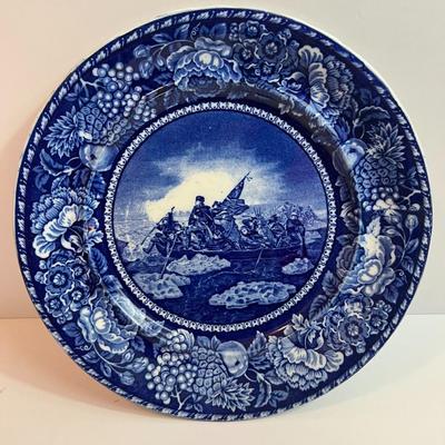 Staffordshire Antique Porcelain 9-3/4" Plate...Washington Crossing the Delaware in VG Preowned Condition.