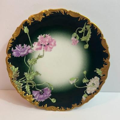 T & V Limoges France Antique Porcelain 8-1/4" Plate...w/Black Border & Flowers in Good Preowned Condition.