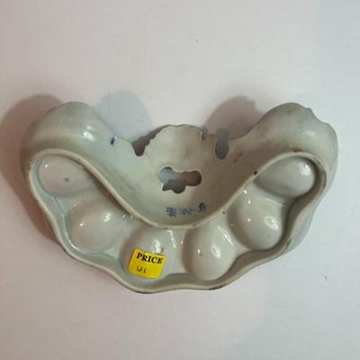 Antique Hand Signed Asian Egg/Deviled Egg Porcelain Serving Dish in Very Good Preowned Condition.