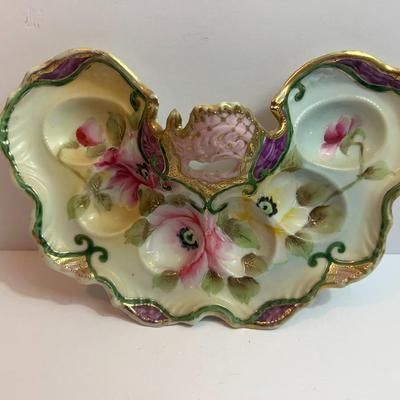 Antique Hand Painted Early Nippon Porcelain Deviled Egg Dish in VG Preowned Condition.