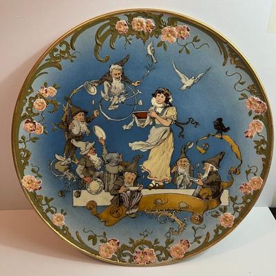 Antique METTLACH #2148 Snow White & The Seven Dwarfs Charger Plate 16" Diameter in VG Preowned Condition.