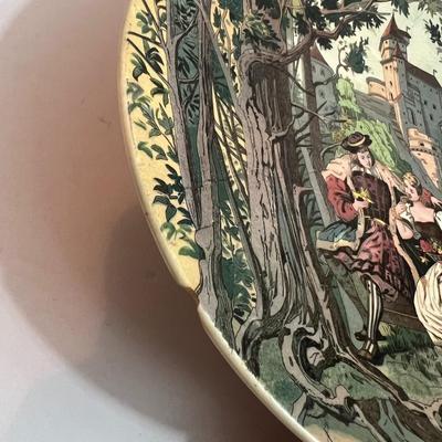 Antique German Castle Courtship Porcelain Plate 8-1/2" Diameter w/Old-time Damage as Pictured.