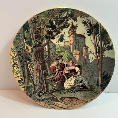 Antique German Castle Courtship Porcelain Plate 8-1/2" Diameter w/Old-time Damage as Pictured.
